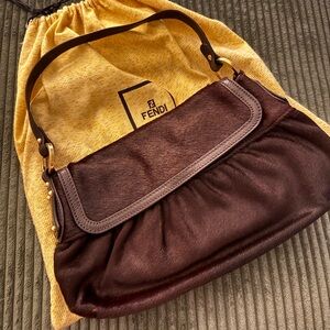 Fendi Chef Dark Brown Pony Hair Shoulder Bag Vintage